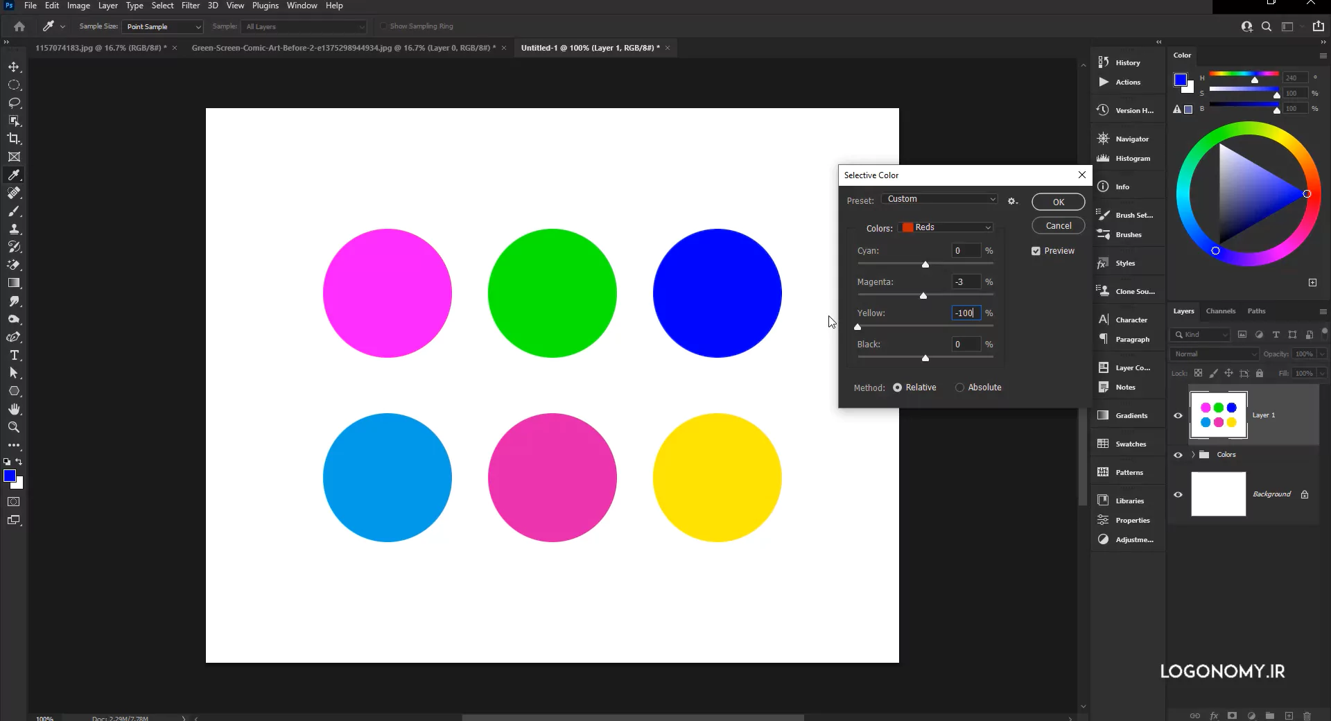 اصلاح رنگ تصویر با فرمان Selective Color در برنامه فتوشاپ